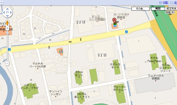 レシートの住所をGoogleマップで検索した結果画像